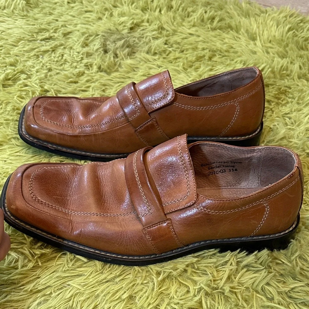 Brown Leather Slip-On Loafers Men’s Classic Dress Casual Shoes Size 11